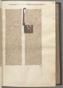 Fol. 36r, Leviticus, historická iniciála V, Mojžíš nabízející obětního beránka na oltáři, c. 1275-1 od Unbekannt