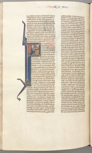 Fol. 412v, Lukáš, historická iniciála F, Lukáš se modlí u oltáře, poprsí Boha nahoře, c. 1275-1300. od Unbekannt