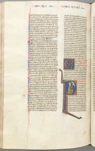 Fol. 440v, Korinťanům I., historická iniciála P, Pavel klečící a mluvící s bustou Boží nahoře, c. od Unbekannt