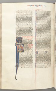Fol. 450v, Efezským, historická iniciála P, Pavel sedící s mečem, poprsí Boží nahoře, c. 127 od Unbekannt