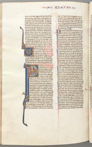 Fol. 454v, Thessalonians I, historická iniciála P, Pavel sedící s mečem a knihou..., c. 1275-13 od Unbekannt