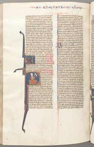 Fol. 455v, Thessalonians II, historická iniciála P, Pavel sedící s mečem..., c. 1275-1300. od Unbekannt