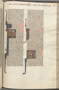 Fol. 459r, Filemon, historická iniciála P, Pavel oslovující tři muže a Židům..., c. 1275-1300. od Unbekannt