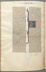Fol. 482v, Revelations, historická iniciála A, John sedí u stolu a píše..., c. 1275-1300. od Unbekannt