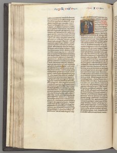 Fol. 76v, Joshua, historická iniciála E, Joshua se svitkem klečícím před Bohem, c. 1275-1300. od Unbekannt