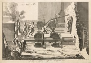 Fonderies de minerai de fer avec une roue a eau, en Suede od Unbekannt