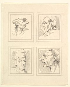 Čtyři hlavy z Characaturas od Leonarda da Vinciho, z kreseb Wincelslause Hollara, o..., 1786. od Unbekannt