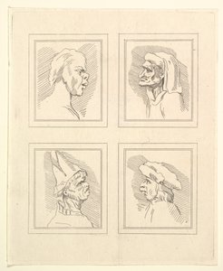 Čtyři hlavy z Characaturas od Leonarda da Vinciho, z kreseb Wincelslause Hollara, o..., 1786. od Unbekannt