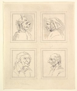 Čtyři hlavy z Characaturas od Leonarda da Vinciho, z kreseb Wincelslause Hollara, o..., 1786. od Unbekannt