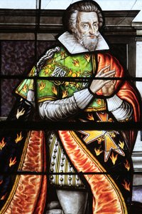 Francois de la Grange. Detail okna z barevného skla Nanebevzetí Panny Marie, Bourges, Francie od Unbekannt