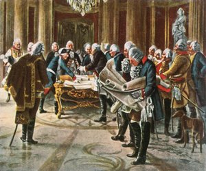 Fridrich Veliký pořádá válečnou radu se svými generály, srpen 1756, 1936. od Unbekannt