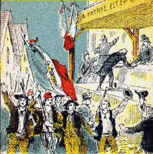 Francouzská revoluce: dobrovolné souhry revolucionářů. Gravírování v „Histoire de France". Série reklamních obrázků zveřejněných jménem Louita, 24 rue d
