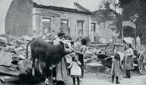 Francouzští uprchlíci se vracejí do své opuštěné vesnice Artois, první světová válka, 1915 od Unbekannt