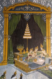 Freska zobrazující scénu Buddhova života ve Wat Phra Doi Suthep, Chiang Mai. Mladý Buddha jako princ. Thajsko od Unbekannt