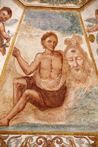 Freska v dominikánském kostele, Muro Leccese, Apulie: muž držící hlavu svatého Jana Křtitele, Muro Leccese, Itálie od Unbekannt