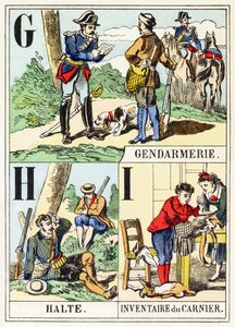 G H I: Gendarmerie, Halte, Inventaire du gamenier - The Hunting Alphabet, c.1890 (rytina) od Unbekannt