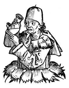 Gentile da Foligno, italský lékař ze 14. století, zkoumající vzorek moči, 1493 od Unbekannt