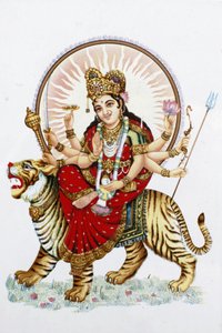 Bohyně Sherawali (Durga) na koni tygra Rishikesh Indie od Unbekannt