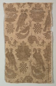 Hedvábí se zlatým vzorem se sokoly a heraldikou, 1360-1400. od Unbekannt