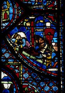 gotická architektura. Histoire de Charlemagne (detail): Vize Konstantina (Já, byzantský císař). Vitráže severní ambulantní, absidiální. Cathedrale de Chartres. od Unbekannt