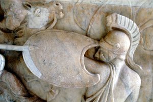Řecký Hoplite v bitvě proti Amazonkám 30 př. nl-200 n. l od Unbekannt
