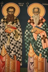 Řecká ortodoxní ikona zobrazující svatého Vissariona a svatého Epiphana Thessalonique Grece od Unbekannt