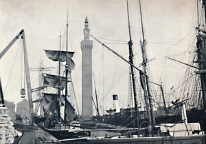 Grimsby - Pohled na doky, s hydraulickou věží, 1895 od Unbekannt