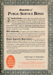 Záruka dluhopisů veřejné služby - reklama Taylor-Logan Co. Papermakers, 1919 od Unbekannt