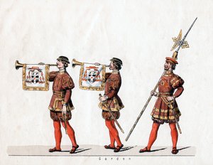 Stráže, návrh kostýmů pro Shakespearovu hru, Jindřich VIII., 19. století od Unbekannt