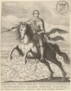Gustavus Adolphus před mapou Pomořanska v pozadí, 1630 od Unbekannt