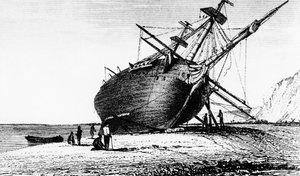 HMS Beagle položena na břeh, Rio Santa Cruz, Patagonie, Jižní Amerika, 1834 1839 od Unbekannt