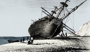 HMS Beagle položena na břeh, Rio Santa Cruz, Patagonie, Jižní Amerika, 1834 1839 od Unbekannt