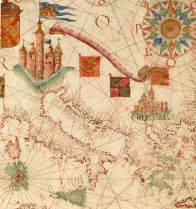 HM 1549   LUÍS TEIXEIRA, PORTOLANSKÝ GRAF. Lisabon, ca. 1600 Napsáno na svitku „Por Luis Te[ixe]ira em Lix[bo]a. Prodal v roce 1867 Henry Stevens (1791-1867) Henrymu Huthovi (1815-78), The Huth Library (1880), pt. 4, 1171. Prodej Alfreda Henryho Hutha (185 od Unbekannt