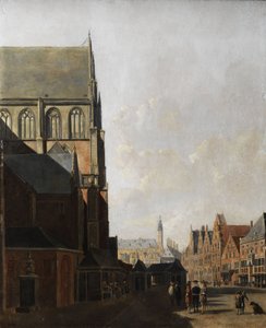 Haarlem, výhled na město (městský kostel a náměstí) od Unbekannt