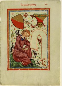 Heinrich von Veldeke z Codexu Manesse, mezi 1305 a 1340 od Unbekannt
