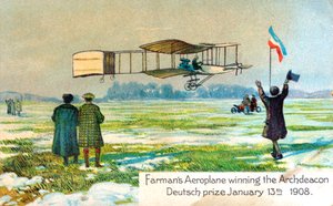 Henri Farman, francouzský letec, vítěz ceny za první kruhový kilometrový let, Paříž, leden 1908 od Unbekannt