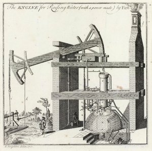 Henry Beighton rytina motoru Newcomen v Griffu od Unbekannt
