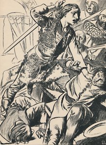 Hereward a jeho muži útočí na Normany, c1907 od Unbekannt