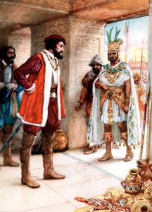 Hernan Cortes se setkal s aztéckým císařem Montezumou, 1519 od Unbekannt