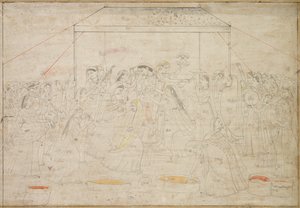 Hinduistický bůh Krišna byl oblečený v dámských šatech na jarní festival Holi, c. 1790. od Unbekannt