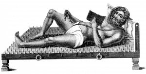 Hinduistický filozof Pararum Soatuntre Perkasanund ležící na lůžku ze železných hrotů, 1811 od Unbekannt