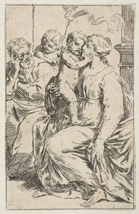 Svatá rodina se svatým Janem Křtitelem, kopie v rubu po Cantarini, ca. 1640-1642 nebo později. od Unbekannt