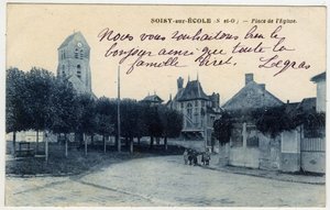 Ile de France, Essonne (91), Soisy sur Ecole (Soisy-sur-Ecole): Kostelní náměstí - Pohlednice konec 19.-začátek 20. století od Unbekannt