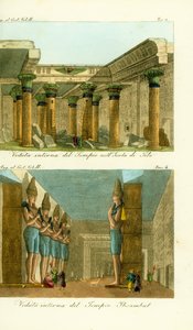 Interiér chrámu Isis na ostrově Philae v Núbii a interiér Velkého chrámu Ramsese II v Abu Simbel (Ibsambul), Núbie od Unbekannt