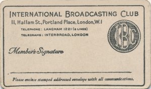 International Broadcasting Club: Členská karta, c1930 od Unbekannt