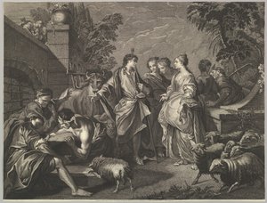 Jacob přijíždí do Mezopotámie, 18. století. od Unbekannt
