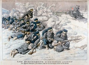 Japonský útok na nemocniční vlak poblíž Port Arthur, Mandžusko, rusko-japonská válka, 1904 od Unbekannt