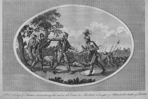 Jan II. Francouzský odevzdává svůj meč Denisi de Morbeck v bitvě u Poitiers, 1356 1793 od Unbekannt