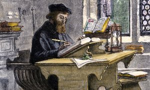 John Wycliffe při práci, 19. století od Unbekannt