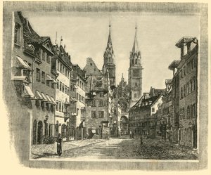 Karolinen-Strasse a kostel svatého Vavřince, Norimberk, 1890. od Unbekannt